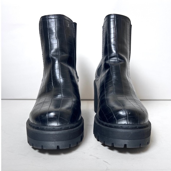 Boohoo Wide Fit Chunky Heeled Black Crocodile Chelsea Boots Size 8 Punk Goth Emo - Picture 3 of 8